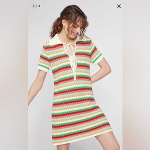 New Ridley Multi Striped Crochet Knit Mini Dress medium